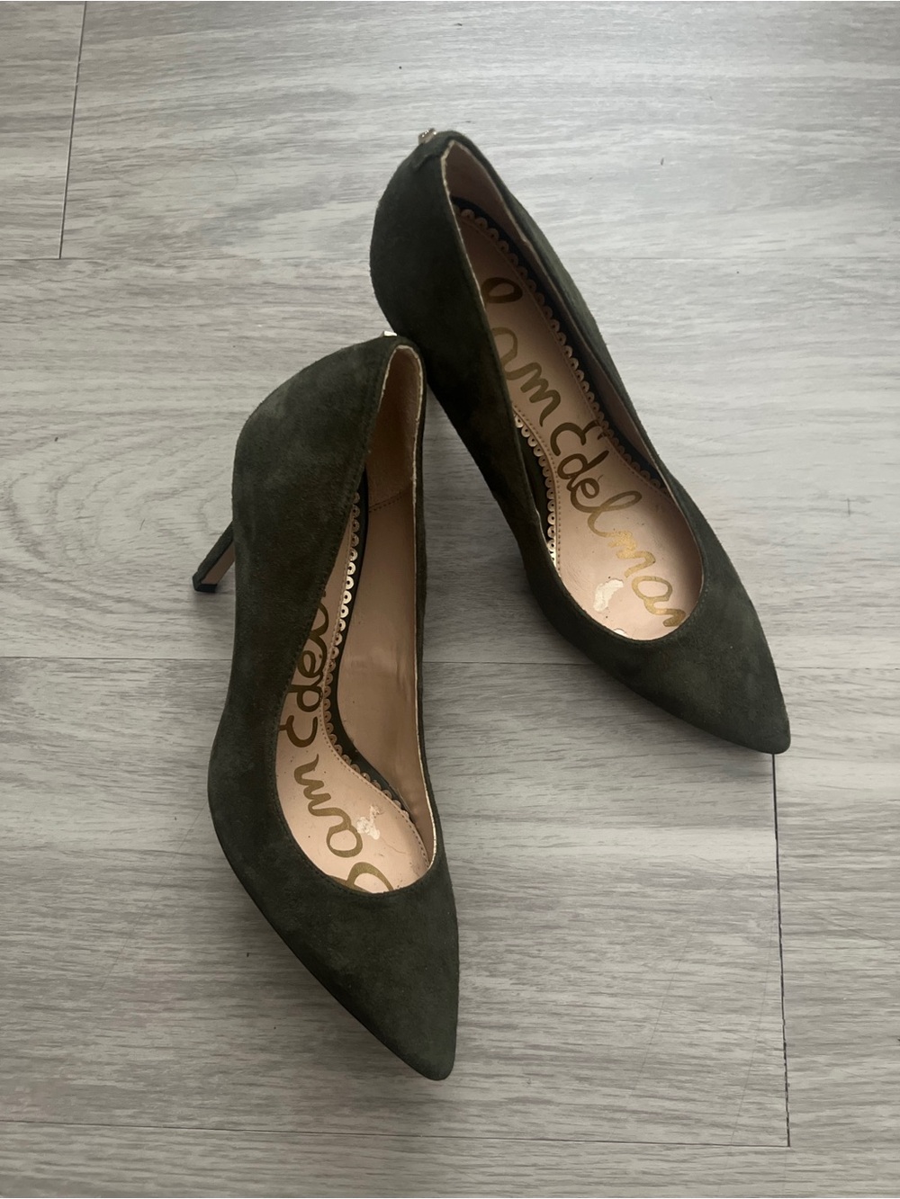 Sam Edelman Olive Green Suede Pointed Toe Pumps Heels Size 5